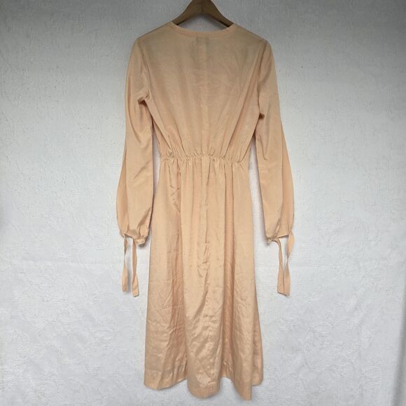 Sue Brett Orange Cream 70s Floor Evening Gown Dress Trad Wife Regency Romantic - Picture 3 of 7